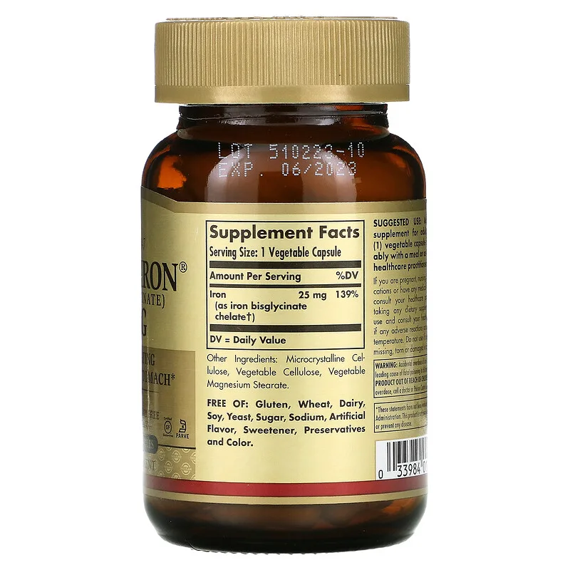 Solgar, Gentle Iron, Hierro, 25 mg, 90 cápsulas vegetales - Image 3